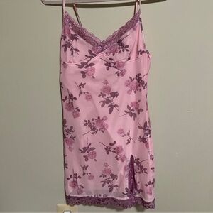 Princess Polly Floral Lace Trim Pink Slip Dress